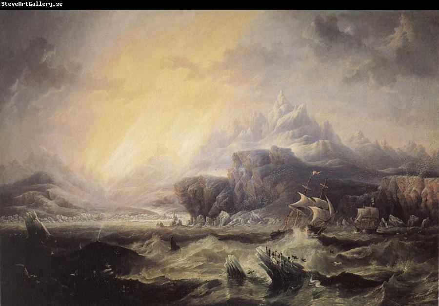 Attributed to john wilson carmichael Erebus and Terror in the Antarctic